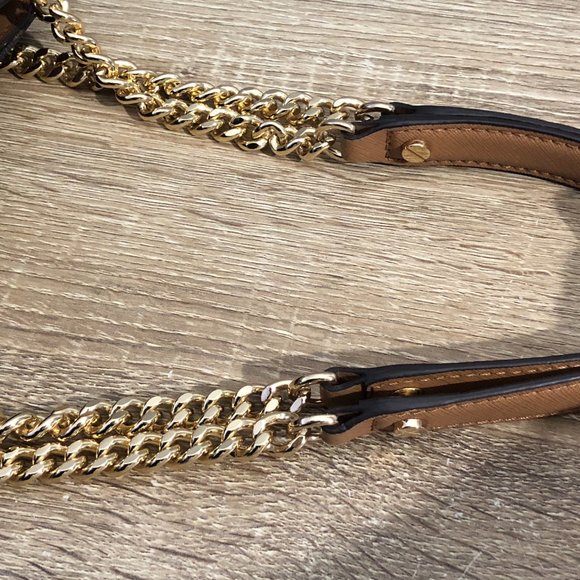 Michael Kors Jet Set Travel Brown Top Zip MK Signature Chain Tote Shoulder Bag - Picture 8 of 16